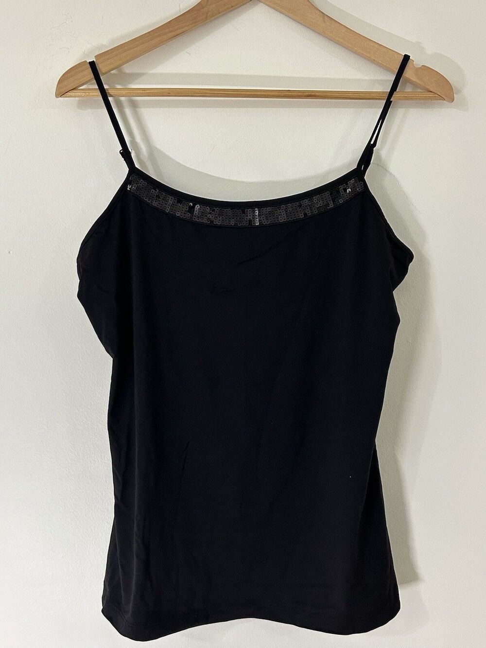 Apostrophe Sequins Neckline Black Tank Top Shirt Medium
